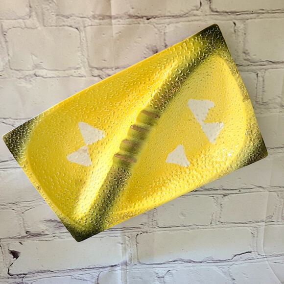 Vintage Mid-Century Atomic Yellow Ashtray-Retro Ceramic MCM Decor-MCM Ashtray - Picture 1 of 5